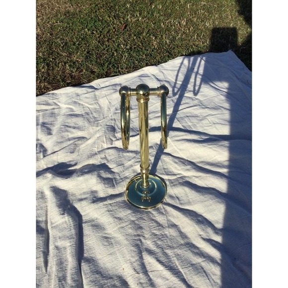Vtg brass counter towel stand holder circle bathroom 12” gold farmhouse country - Picture 2 of 11